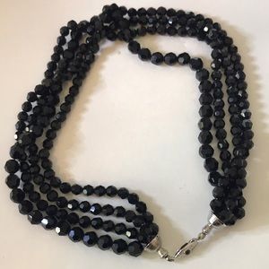 Black bead choker necklace multi strand